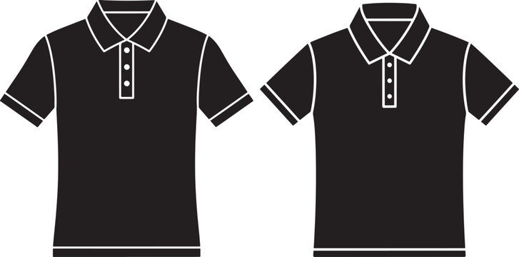 Black polo shirt silhouette icons, versatile clothing templates for fashion design, apparel mockups, and retail store concepts.