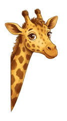 Obraz premium Cute Baby Giraffe Illustration, Adorable Animal Character Head and Neck Portrait Isolated on Transparent Background