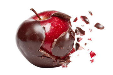 Red apple breaking through chocolate shell explosion