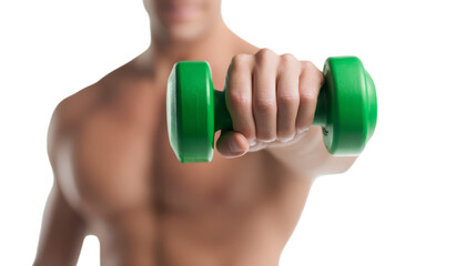 Fit man holding dumbbell for strength training