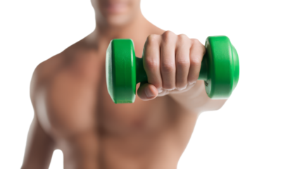Fit man holding dumbbell for strength training