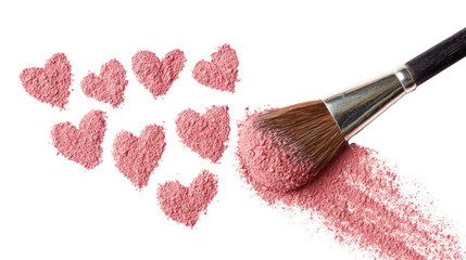 Paintbrush creating red hearts on white background.