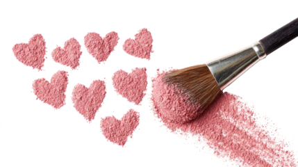 Paintbrush creating red hearts on white background.