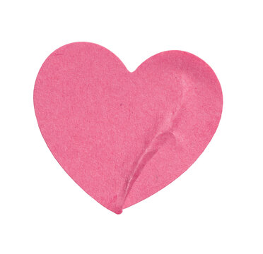 Pink crumpled paper sticker heart symbolizing Valentine love, romance, and affection, with transparent a background isolated
