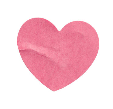 Pink crumpled paper sticker heart symbolizing Valentine love, romance, and affection, with a transparent isolated background