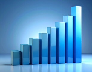 Blue Bar Graph Rising on Glossy Surface for Business Growth Success