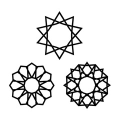 Fototapeta premium Islamic Geometric Star Rosette Line Structures Six Eight Ten Pointed Set
