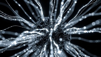 Abstract digital network structure with bright white lines on dark background