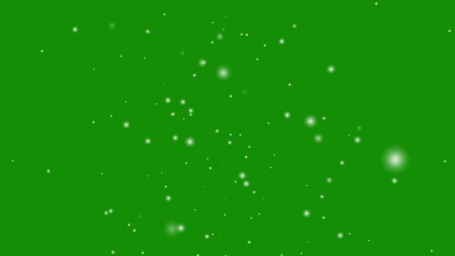 Loop snow animation white shining star light glowing light on green background screen lights effect glowing stars sparkle