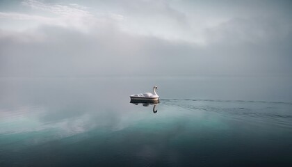 Single Swan Pedal Boat Floating on Misty Lake in Serene Blue Atmosphere
