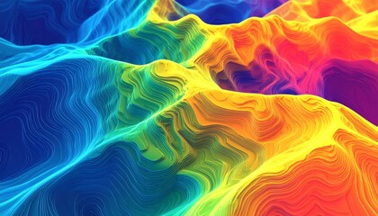 Fototapeta premium Vibrant Topographic Landscape with Fluid Gradient Colors and Dotted Particles