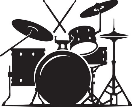 Drum set with cymbals and sticks isolated on transparent background for music and rhythm