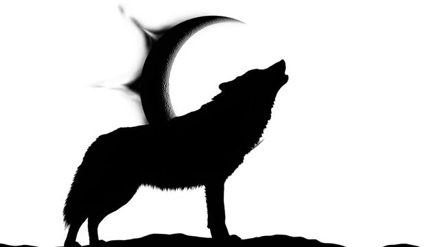 Silhouette of a wolf howling at the moon.