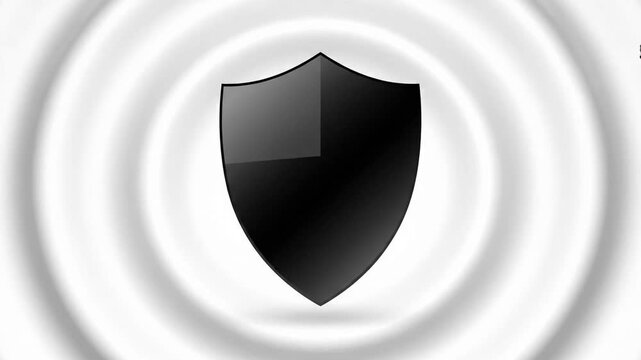 Black shield icon with white concentric circles background.