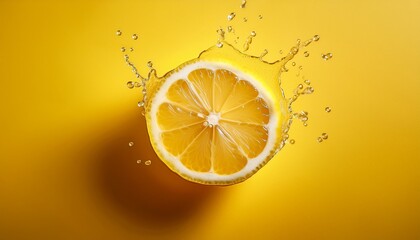 fresh lemon slice on bright yellow background for food photography