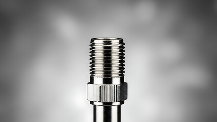 Close-up of a shiny metallic threaded bolt, symbolizing precision engineering, industrial strength, and reliable connection.