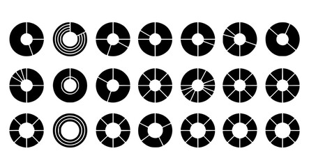Black pie chart icons on transparent background