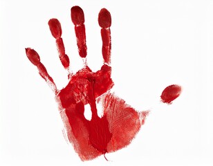 red bloody handprint isolated on transparent cutout background