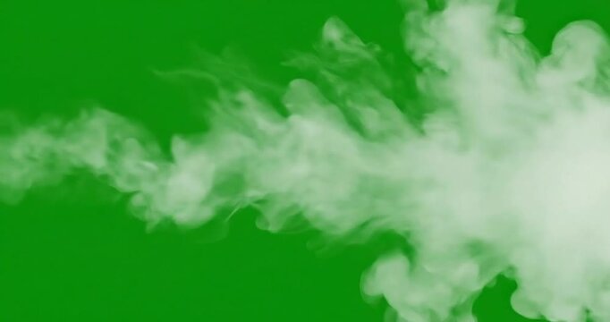 White smoke puffs rise against solid green background gentle layer of fog slow motion video clip with visual and effects and animation and cloud and clouds and steam