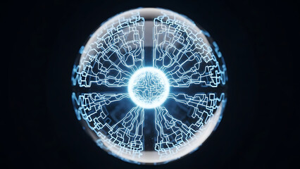 Bright Glowing Blue AI Neural Network Sphere - Symbol of Futuristic Technology and Data