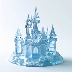Obraz premium Intricate Blue Ice Castle Sculpture on a White Surface Detailed Craftsmanship