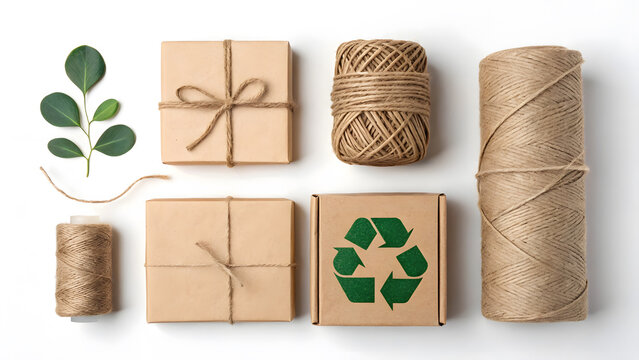 Sustainable packaging and crafting materials: eco-friendly presentation with recycling focus