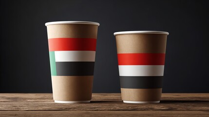 Coffee cups with UAE flag design, minimal composition