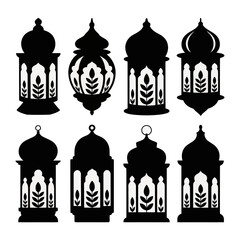 Obraz premium Islamic Lanterns Silhouettes: A collection of intricately designed, black silhouette lanterns, each radiating a sense of cultural richness and traditional design.