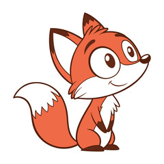 A charming cartoon character of a red fox with big eyes