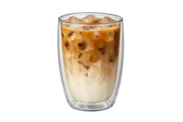 Iced coffee blending with milk and ice transparent background