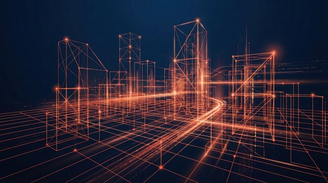 Smart city technology with digital infrastructure network,urban planning innovation and futuristic grid system for connected architecture visualization - Powered by Adobe