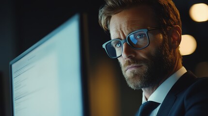 Middle businessman Analysing data computer in office