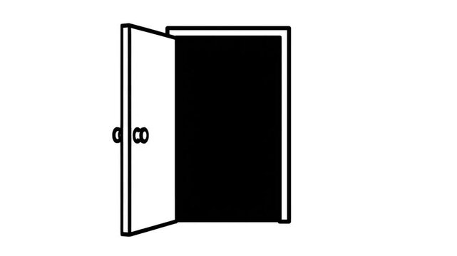 Simple black and white illustration of an open door.