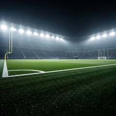Empty football stadium with floodlights at night