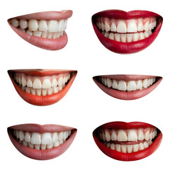 Obraz premium A collection of six different smiling mouth images with varying lip colors and expressions presented beautifully on transparent background high quality