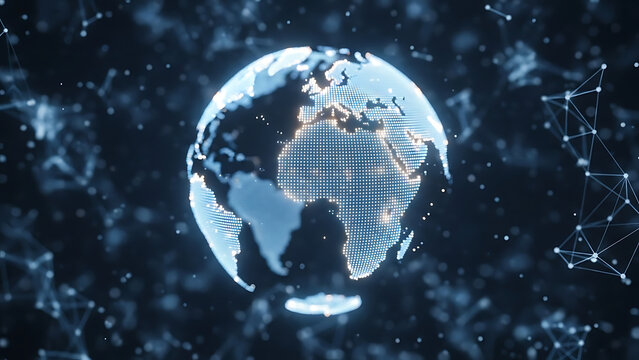 Global Digital Network Connecting Continents on a Glowing Earth Planet with Abstract Technology Background - Powered by Adobe