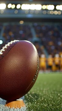 American football ready for kickoff in a stadium