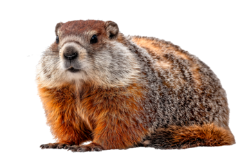 Full-body view of a groundhog looking to the side in a natural setting during daylight hours