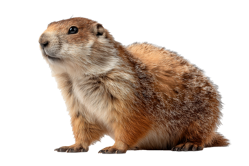 Groundhog standing in a studio setting captured in full body view with focus on its features and posture