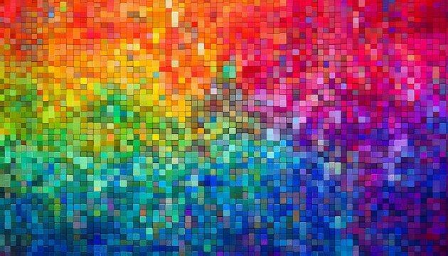 colorful mosaic pattern background abstract grid of small square tiles in bright rainbow hues creating a digital texture - Powered by Adobe