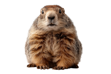 Alert groundhog in a professional studio setting during daylight hours