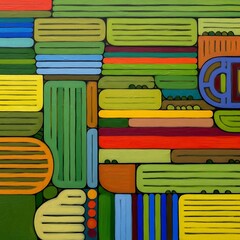 Vibrant abstract artwork featuring geometric shapes and patterns