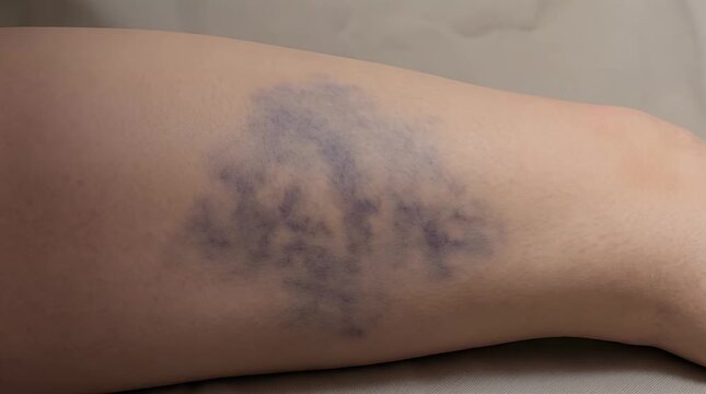 Livedo Reticularis on Thigh Skin Close Up, Subtle Purple Blue Netlike Mottling Under Pale Skin