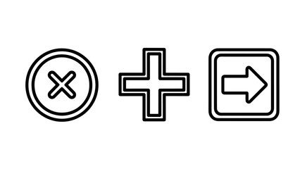 Fototapeta premium Common User Interface Symbols Including Cancel Mark Add Plus and Proceed Arrow Icons