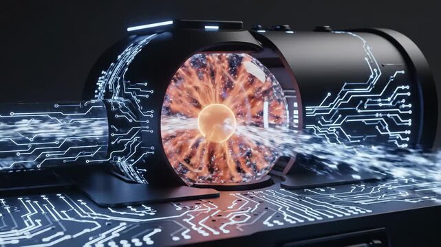 Futuristic Plasma Engine Technology - A close-up view of a futuristic device, possibly a plasma engine or fusion reactor, featuring glowing plasma encased in a sleek, dark enclosure.