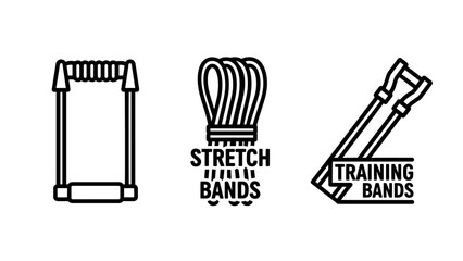 Fototapeta premium Resistance Band and Stretch Trainer Icons for Strength Training and Physical Therapy Exercises