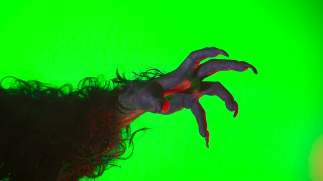scary hand with claws wolf werewolf monster paw on a green background