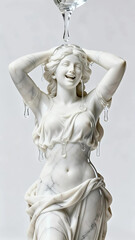 Naklejka premium Marble statue of a happy woman bathed in a clear viscous liquid.