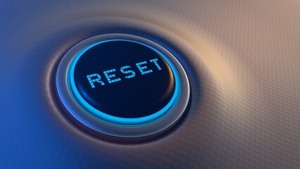 blue glowing reset button on metallic background, neon power reset switch technology concept, futuristic blue reboot button 3d render © CROCOTHERY