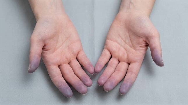 Acrocyanosis Hands Close Up, Persistent Bluish Finger Discoloration